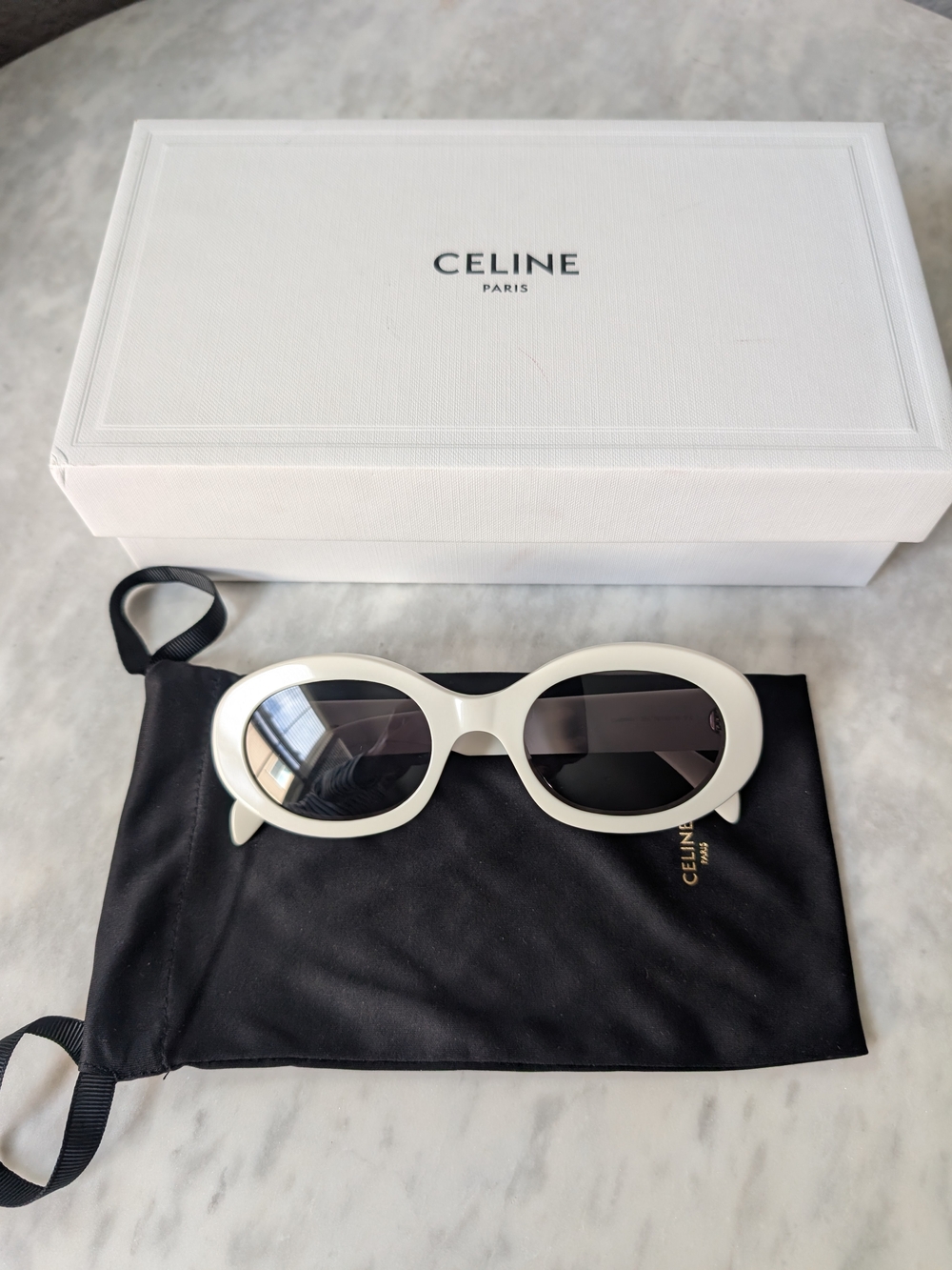 Celine White Oval Sunglasses Triomphe - New